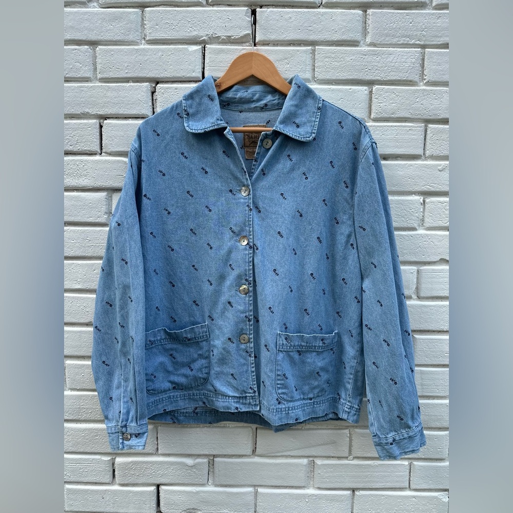 RARE Vintage A.M.1 floral embroidered denim shacket size L